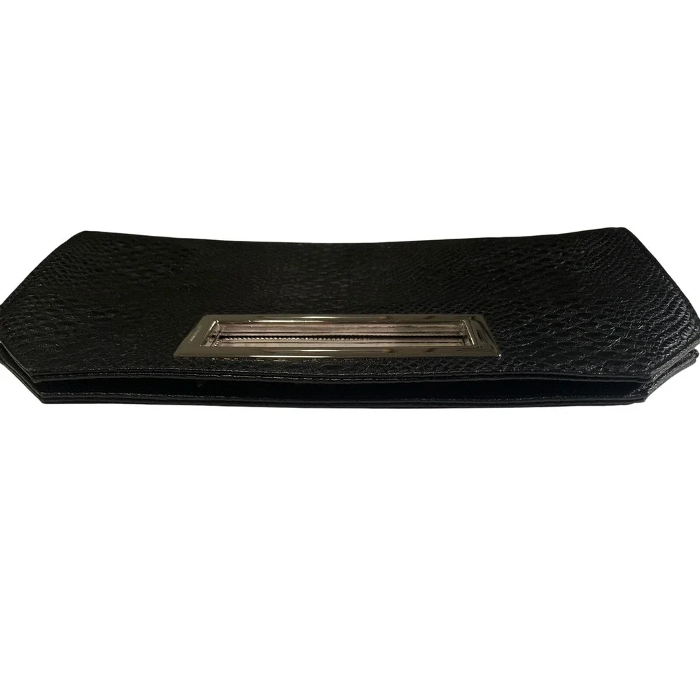 Express Black Faux Leather Snakeskin Clutch‎ Handbag Silver Handle Magnetic Y2K